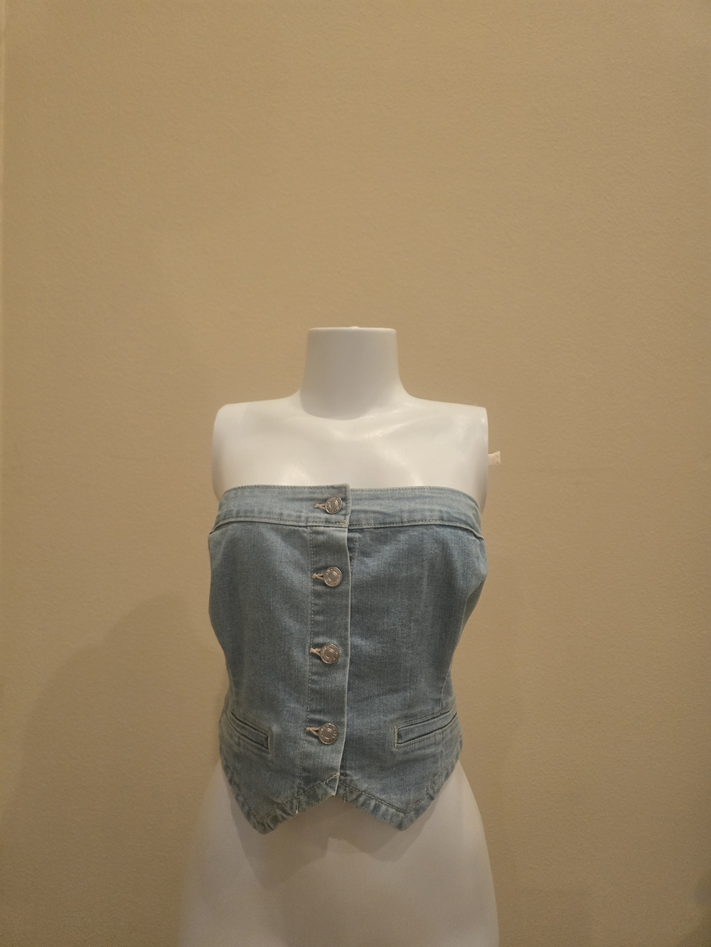 Light Blue Denim Strapless Corset Top